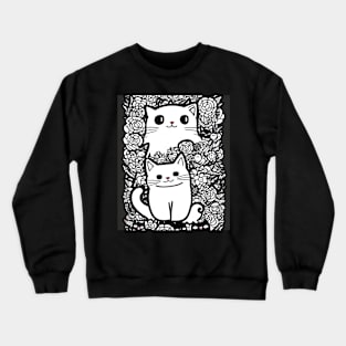 Beautiful Black and White Cat Illustration - Modern Art Crewneck Sweatshirt